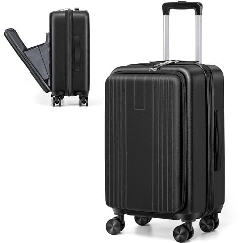 ChaCool Hartschalen-Koffer 38×26×57.5 cm mit Laptop-Fach, ABS-Material, TSA-Schloss, Robustes und Leichtes Reisegepäck,Schwarz