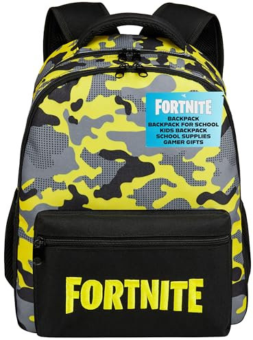 Fortnite Rucksack Kinder Schulrucksack Teenager Jungen Größenanpassbar Ideal für Schule Sport Freizeit Geschenk Idee (Gelb)