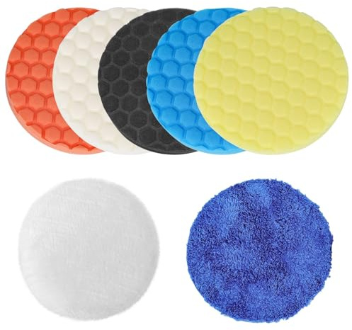 Linkstyle 7tlg 150mm Polierpad Set, Polierschwamm Set für Akkuschrauber, Poliermaschine, Polierauflage, Bohrmaschine Polieren, Schleifen, Wachsen