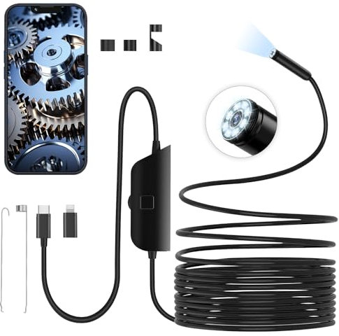 Endoskopkamera mit Licht – 1920P HD Inspektionskamera, Kabelgebunden & Wasserdicht (IP67), Flexibles 5m Kabel, 8 LED für klare Sicht – Für Android, iOS & Tablet