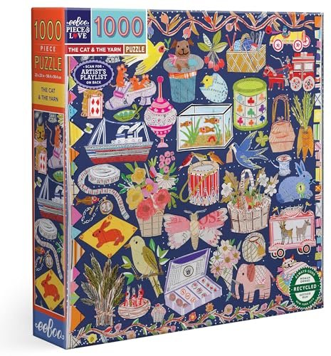 eeBoo Cat and The Yarn-Puzzle, 1000 Teile, Pappe, für Erwachsene, 58,5 cm, mehrfarbig (PZT120)