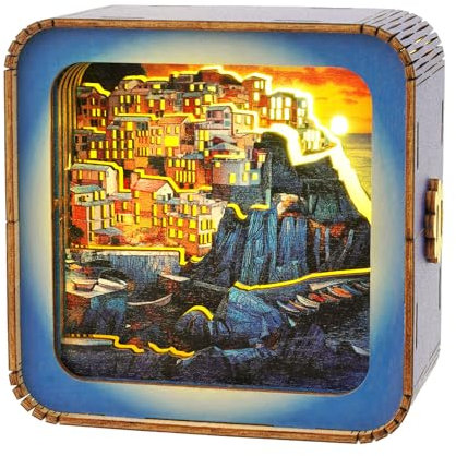 KAAYEE 3D Holzpuzzle Nachtlicht, Cinque Terre, 500 Teile, Ab 12 Jahren, Anfänger, 3D Puzzle oder Nachtlicht