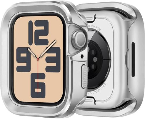 Bisikor Funda 2 en 1 Metal Compatible con Apple Watch Series 6/5/4/SE 44mm Carcasa, Protector Resistente con Cubierta de Silicono Antigolpes para iWatch 44mm (Silver