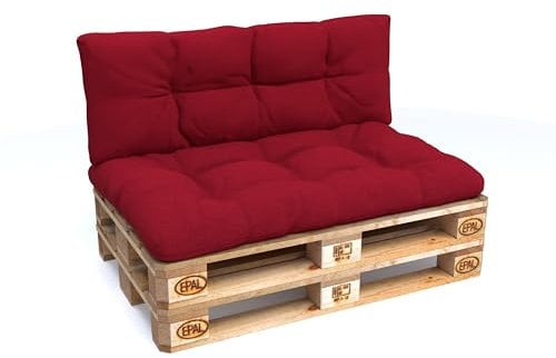 POKAR Palettenkissen Palletenauflagen Palettenpolster Palettensofa Palettenmöbel 2er Set: 1x Sitzkissen 120x80 + 1x Rückenlehne 120x40, Rot