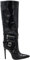 Stivali Donna Alti Lucidi Neri in Vernice al Ginocchio con Zip Tacco a Spillo 12cm Vinile con Cinturini Fibbie Marsupio (41 EU)