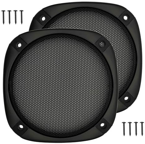 amooma 5 Speaker Grill Covers, One Piece Design Speaker Subwoofer Guard Protector, ABS Plastic Frame with Metal Mesh, Square, Black - 2Pcs