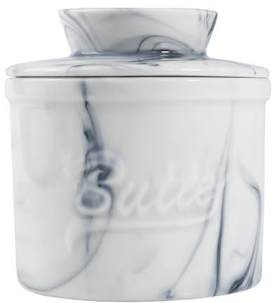 Beurrier Céramique, Beurrier Français, Cloche à Beurre avec Couvercle, pour un Beurre Frais et Facile à Tartiner(Texture noire)