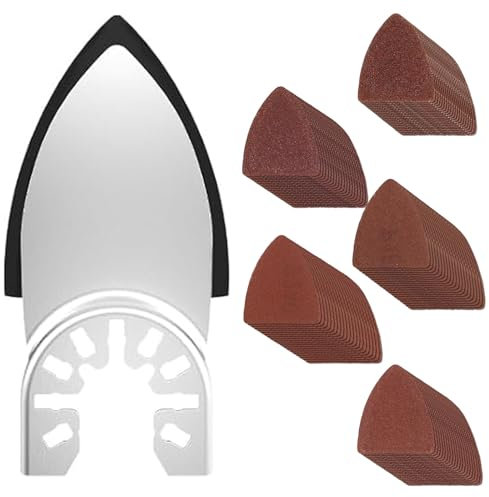 Oscillating Multi Tool Kit,51PCS Detail Sanding Pads Kit,Grit 60/80/120/180/240,1Pcs Triangle Sanding Pad,50Pcs Sandpaper for Attaching Oscillating Tool Sanding Pad,for Sanding Hardwoods,Metals,Wall