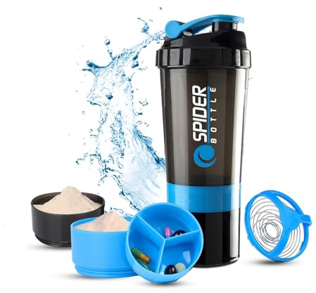 Active 100 Bottiglia shaker per proteine da 500 ml con scomparto aggiuntivo, bottiglia shaker da palestra per uomini e donne, perfetta per frullati e integratori proteici (blu)