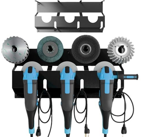 Fenayuu Angle Grinder Holder, Wall Mount, Angle Grinder Storage Rack with 4 Hooks for Storing Discs, Angle Grinder Organiser Made of Steel for Cutters, Polishers, Screwdrivers