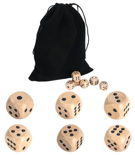 Lucywey 40 Piezas Dados de Madera 16mm, Juegos de Dados para Niños, Dados de Juego de Madera Natural con Bolsa de Almacenamiento para Juegos de Fiesta de Juegos de Cartas