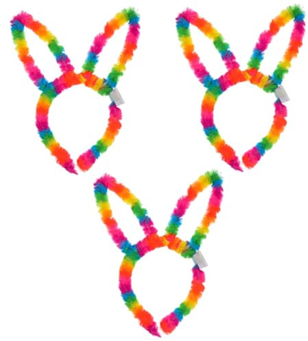 DECOMELODY Plüsch Haarreif Mit Leuchtenden Regenbogen Ohren Einheitsgröße Für Erwachsene Und Kinder Weiches Material Bühnen Und Party Accessoire 3 Stück