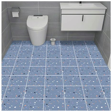 Peel and Stick Vinyl Flooring Roll 60cm x 5M Non Slip Floor Covering for Bathroom Kitchen Living Room PVC Tile Effect Stickers (Blue Grey Gravel Design)