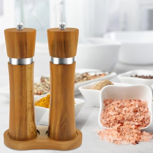 2 Stück Salz und Pfeffermühle Holz Groß 20.5x5.5x5.5 cm Einstellbarer Mahlgrad übergroße Durchmesser Gewürzmühle Ultra Natürlich Gesund Manuelle Pfeffermühle Holz Salzmühle für Gewürze Pfeffer Salz
