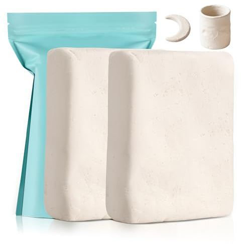JelyArt Töpferset für Anfänger Lufttrocknender Ton Modelliermasse 2x500g (1kg) Lufttrocknender Bastelton Weich & Geschmeidig Töpfern, Lehm, Air Dry Clay für Basteln & Deko