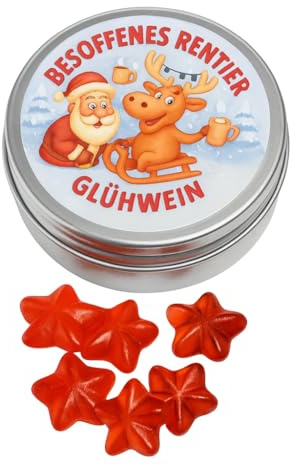 Besoffenes Rentier – Glühwein-Sternchen aus der Dose Scherzartikel Lustige Geschenkidee Party-Brüller Spaßgeschenk Wichteln