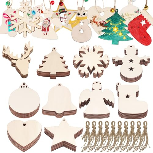 MLPKOI 100 Adornos de Madera para Arbol de Navidad, Adornos de Navidad Madera Decoración para Bricolaje Manualidades para Manualidades y Adorno para Navida
