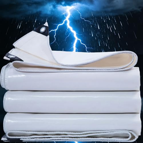 Lona Impermeable Exterior PVC,1.5x3.5m Toldo Reforzado PVC Protección contra UV, con Ojales de Acero Inoxidable para Leña, Muebles, Jardín, Piscinia, Vehículos,Blanco