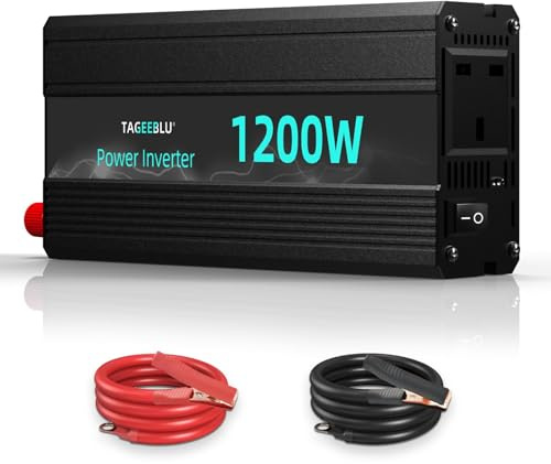 TAGEEBLU 12V 1200W Power Inverter 12V to 240V, Car Voltage Converter Transformer with 3-Pin Sockets Ports for Charging Phones, Laptop, Tablets, GPS Units, TV, Camping Equipment