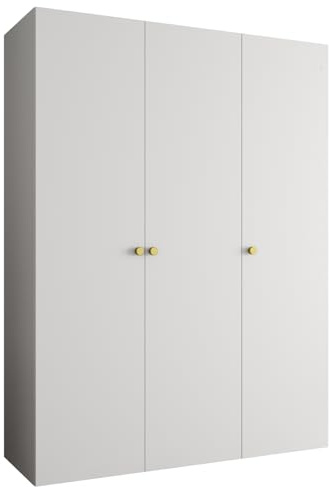 MEBLE KRYSPOL - Kleiderschrank - Garderobenschrank - 150 cm x 202 x 52 cm - Schrank mit Kleiderstange, 3 Türen - für Schlafzimmer, Flur - Parma, Weiß, Griff Gold