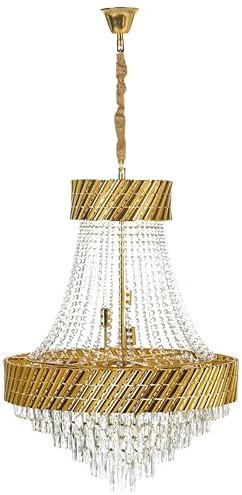 Beliani Kronleuchter Metall mit Kristallen transparent/gold 18-flammig Wasserfalloptik ⌀ 70 cm Karsa