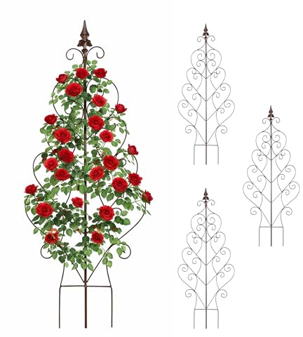 Relaxdays Rankgitter, 4er Set, HxB: 100 x 40 cm, Blatt, Metall, Rankhilfe Kletterpflanzen, Garten & Kübelpflanzen, braun