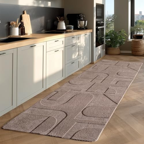 KADIMA DESIGN Teppich Kurzflor Scandi-Stil Pflegeleicht Modern Waschbar Läufer Beige 80x250 cm Wohnzimmer Esszimmer Fußbodenheizung Oeko-TEX Schadstoffgeprüft Gekettelt Flur geeignet | LAVAREDO