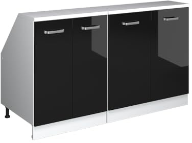 Vicco Dachschrägenschrank-Set Rion, Schwarz Hochglanz/Weiß, B140 x T60 cm 2er Set, platzsparend für Dachschrägen