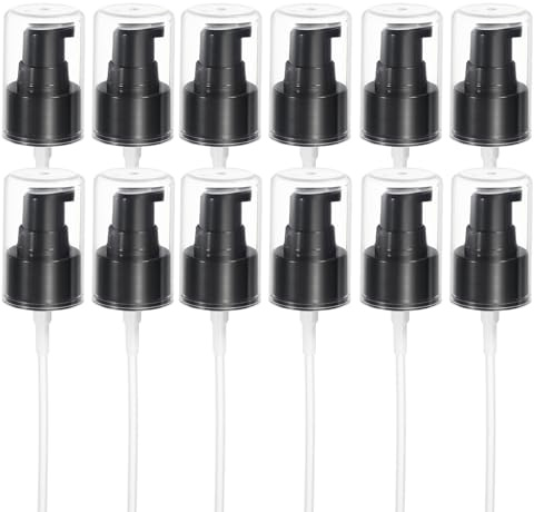 sourcing map 12Pcs Dispenser Bottles Pump, Plastic Foundation Pumps Dispensers Top Replacement with Cover for 24/410 Thread Neck Size Essential Oil Lotion Cosmetic Liquid Dispensing, Black