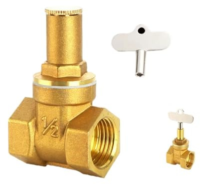 Absperrhahn DN15 DN20 DN25 Messing-Absperrventil mit innenliegendem Schloss, dreieckigem Schlüssel, Wasserleitung, Wasserzähler, Front-Diebstahlsicherung für Badezimmer(1-1/2)
