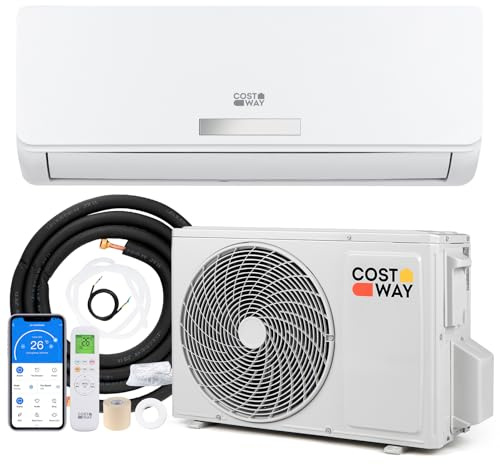 COSTWAY Klimaanlage Split 9000 BTU, 3,4kW Inverter Klimagerät leise mit Heizfunktion, WiFi & App & R32 Kältemittel, Klimasplittgeräte inkl. Montagematerial, Air Conditioner