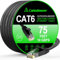 Cable Ethernet Cat 6 de 50 pies (conector verde para identificación de cables), cable plano de red de Internet, cable de conexión Ethernet Cat6 corto, cable de computadora Cat6 negro + clips de cable