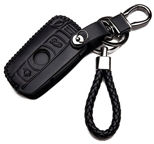 KASER Hülle Autoschlüssel für BMW - Kunstleder Schutzhülle mit Schlüsselanhänger Schlüssel 3 Tasten für BMW Serie 1 3 X1 X3 Z4 Smartkey Schutz Etui für Fernbedienung Keyless