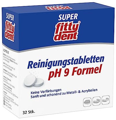 4 x Fittydent Reinigungs -Tabletten 32 st - Reinigen & Pflegen Reinigungstabletten mit ph9 Pflegeformel – verhindern Verfärbungen