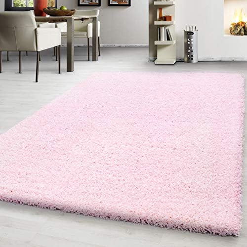 Teppium Moderner Hochflor Teppich Läufer Flur 80 x 150 cm Rosa - Shaggy Flauschiger Teppich, Extra Weich und Pflegeleicht - Ideal als Bettvorleger Schlafzimmer, Küchenläufer, Wohnzimmerteppich