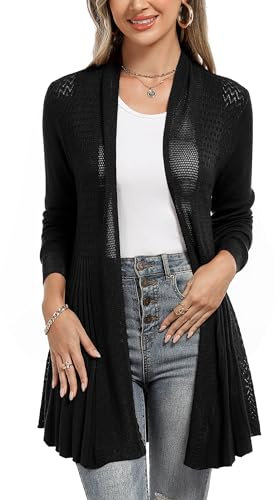 iClosam Cardigan Lungo Leggero Donna Elegante Casual A1-Nero,M