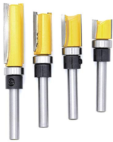 DingGreat Juego de 4 Plantilla Router Bits Set, Plantilla de patrón de ajuste Juego de brocas para enrutador 1/4 pulgada Vástago al ras Puntas de corte Carpintería Fresadora
