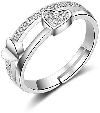 Chandler 925 Sterling Silber Zirkonia kleines Herz offener Ring für Frauen und Mädchen Verstellbare Größe Silberring