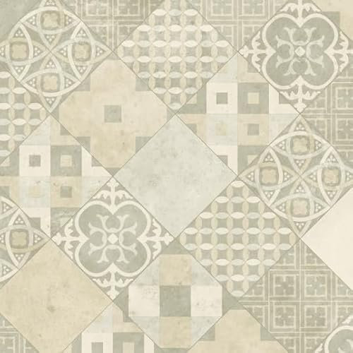 Sol PVC Best - Carreaux Art Déco - Crème et Gris - Rouleau de 2m x 4m