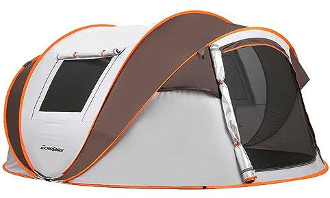 EchoSmile Camping Instant Zelt, 2 bis 8 Personen Pop-Up-Zelt, wasserdichtes Kuppelzelt, tragbares Zelt mit Tragetasche, für 4 Jahreszeiten (weiß & braun (5-8 Personen))