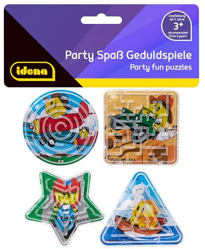 Idena - Jeu de Patience, 4 pièces, Petits labyrinthes en différentes Formes et Couleurs, avec Motifs Amusants de Fond Emoji, Taille Moyenne Environ 6 cm, env. 40430