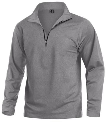 KEFITEVD Funktionsshirt Herren Langarm Mountainbike Shirt Warm Herbst Winter Stehkragen Sport Pullover Long Sleeve Ski Shirt Herren Hellgrau XL