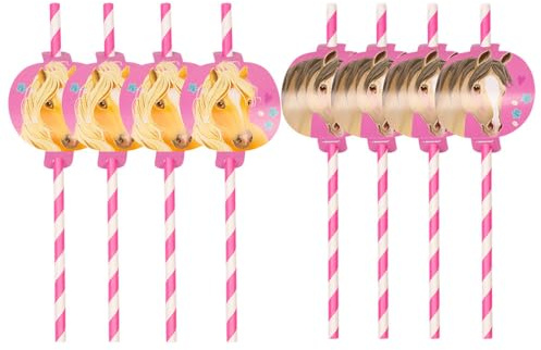 Amscan Pretty Pony - 8 Papier Trinkhalme Strohhalme - Pink | Pferdemotiv Kinder Geburtstagsdekora