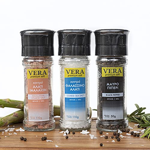 3-Pack Grinders COARSE SEA Salt-Himalayan-Black Pepper VERA