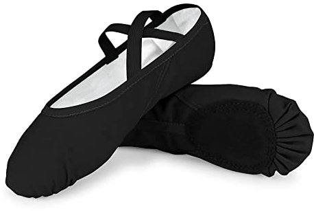 Girls Ballet Shoes Canvas Ballet Slipper Leather Split Sole Gymnastic Dance Flat Shoes for Women Children Adults Black 5 UK