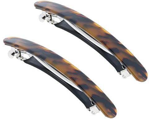 Baoblaze 2pcs Damen Haarspange, Französische Haarclips, Vintage Haarschmuck Barrette, Automatische Tortoise Shell Haarspangen für Damen Mädchen Feines Haar und Mitteldickes Haar, Leoparden Braun