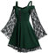 FEOYA Women's Gothic Lace Dress Plus Size Retro Victorian Medieval Casual Cold Shoulder Midi Elegant Vintage Cosplay Halloween Dress Green XL