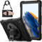 Gerutek Coque Antichoc pour Samsung Galaxy Tab A8 2022 10.5 (SM-X200/X205/X207), Étui Armure Robuste avec Support Rotatif, Dragonne et Bandoulière Réglable, Protection Housse pour Galaxy Tab A8, Noir