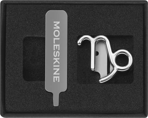 Moleskine Capricorn Pin for Notebook or Diary, Zodiac Symbol Pin, Personalise Elastic Closure, Personalised Gift Ideas, Silver Colour | Silver zodiac notebook pin with secure screw-on attachment to personalize your Moleskine notebook or planner.