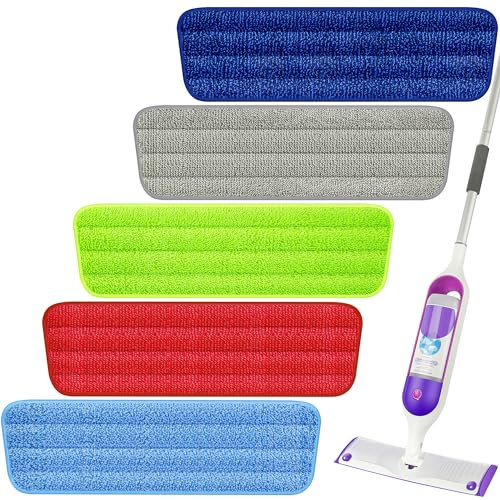 Microfiber Spray Mop Pads Replacement 15.7 x 5.1 inch, TRAV-ROUND Reusable Washable Dry Wet Floor Mop Pads Refills Replacement Heads for Home Kitchen Commercial Floor Cleaning - 5 Pack